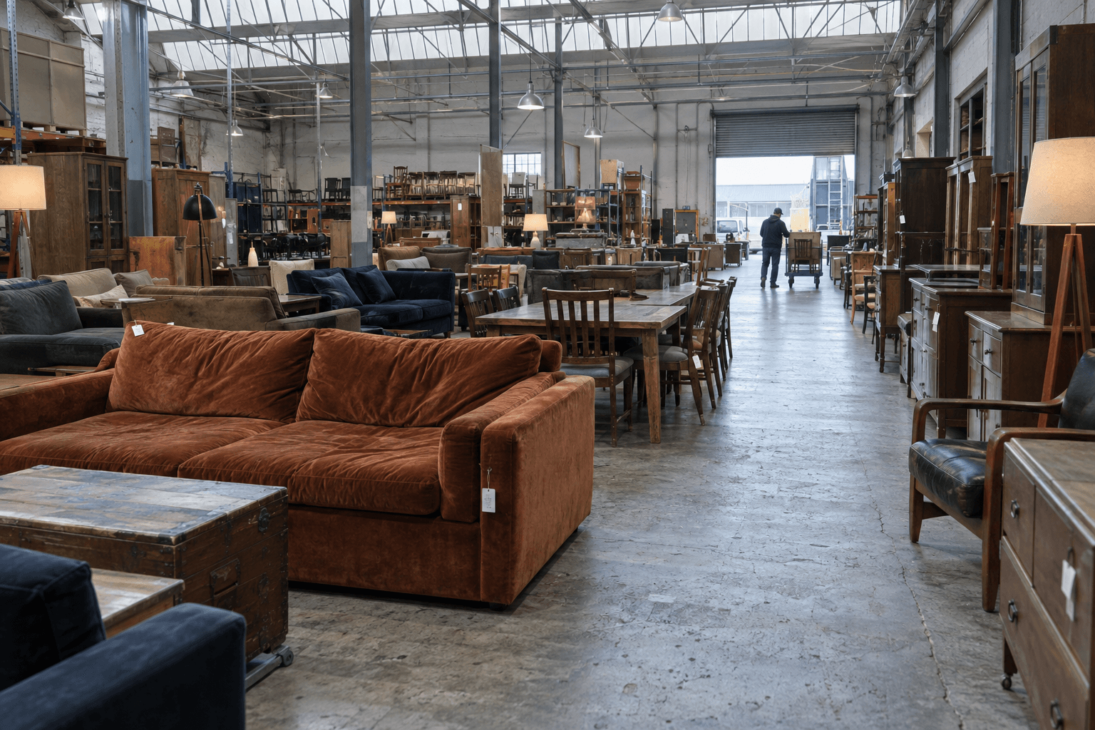 A working secondhand furniture consignment warehouse